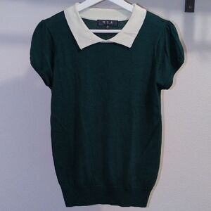 Modcloth Green Blouse with Cream Collar